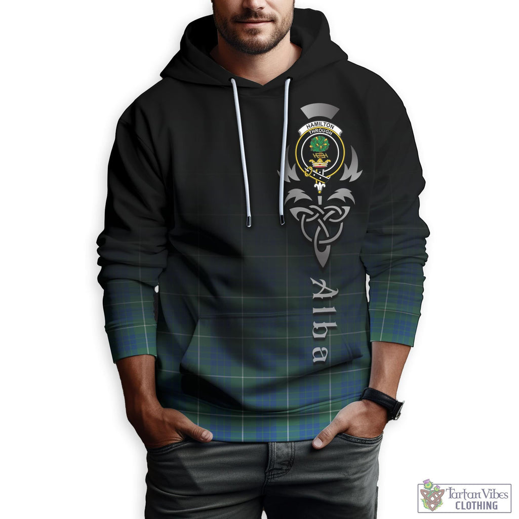 Tartan Vibes Clothing Hamilton Hunting Ancient Tartan Hoodie Featuring Alba Gu Brath Family Crest Celtic Inspired