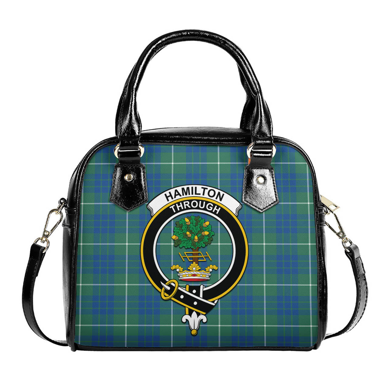 Hamilton Hunting Ancient Tartan Shoulder Handbags with Family Crest One Size 6*25*22 cm - Tartanvibesclothing