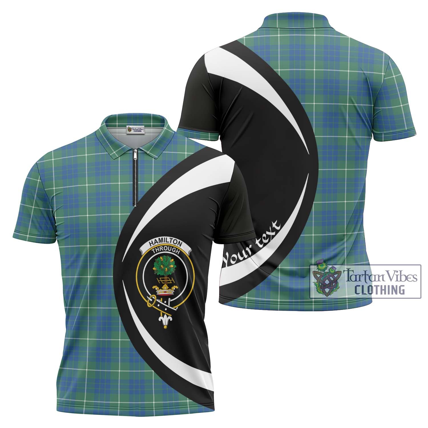 Tartan Vibes Clothing Hamilton Hunting Ancient Tartan Zipper Polo Shirt with Family Crest Circle Style