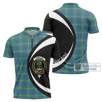 Hamilton Hunting Ancient Tartan Zipper Polo Shirt with Family Crest Circle Style