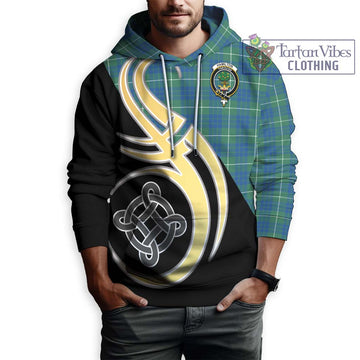 Hamilton Hunting Ancient Tartan Hoodie with Family Crest and Celtic Symbol Style