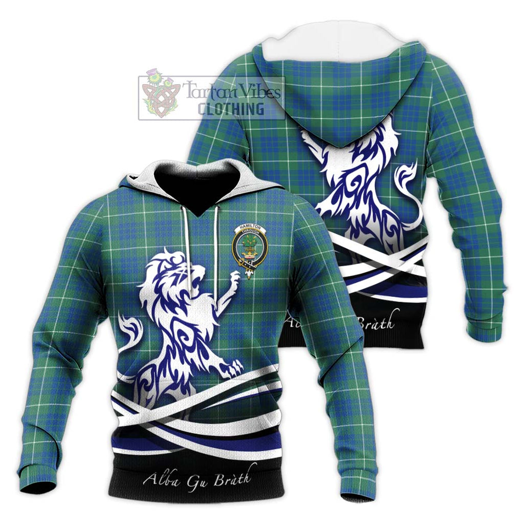 Hamilton Hunting Ancient Tartan Knitted Hoodie with Alba Gu Brath Regal Lion Emblem Unisex Knitted Pullover Hoodie - Tartanvibesclothing Shop