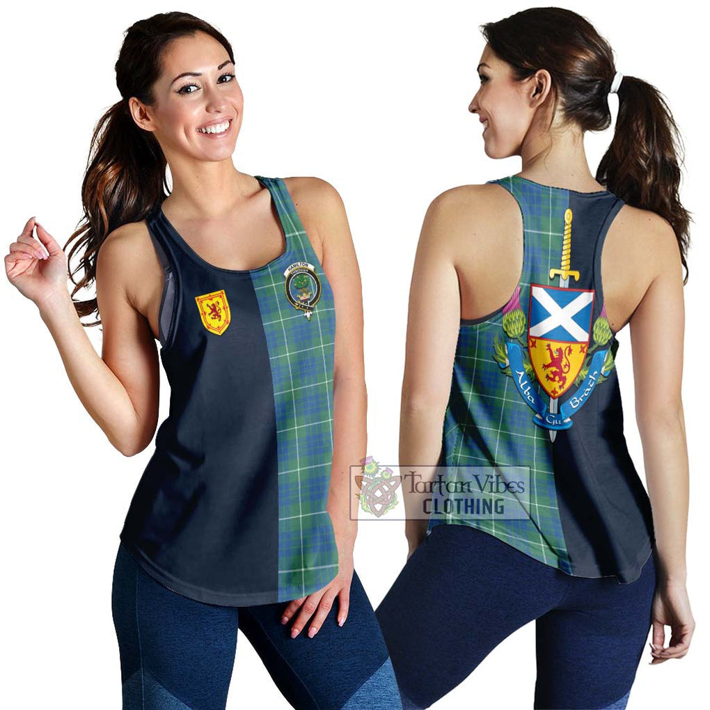 Tartan Vibes Clothing Hamilton Hunting Ancient Tartan Women's Racerback Tanks with Scottish Lion Royal Arm Half Style