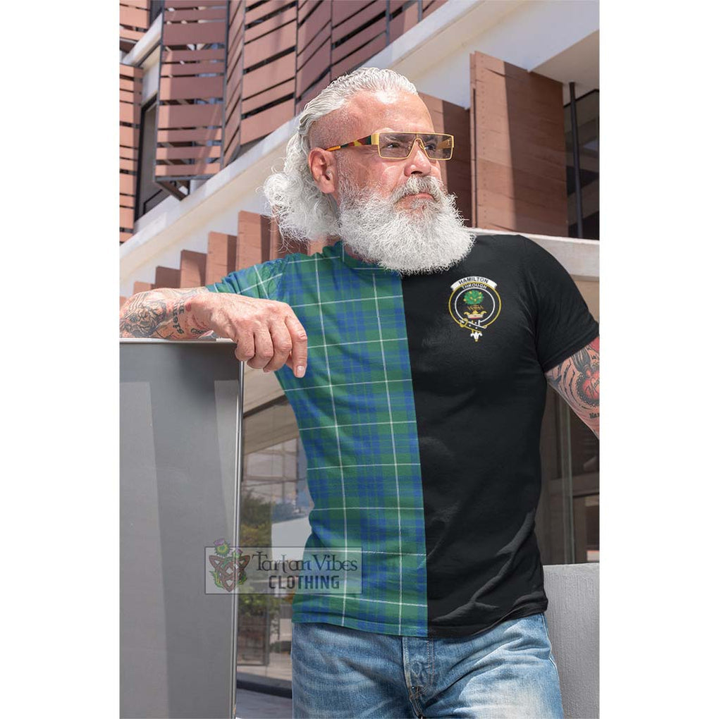 Tartan Vibes Clothing Hamilton Hunting Ancient Tartan Cotton T-shirt with Family Crest and Half Of Me Style