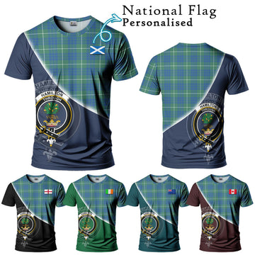 Hamilton Hunting Ancient Tartan T-Shirt with Personalised National Flag and Family Crest Half Style