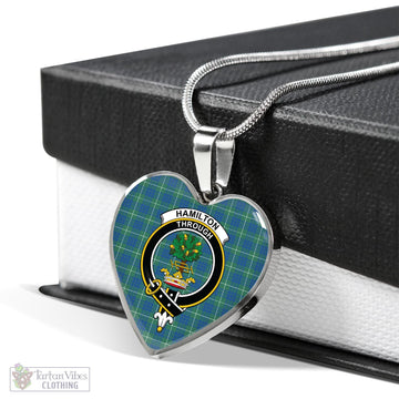 Hamilton Hunting Ancient Tartan Heart Necklace with Family Crest