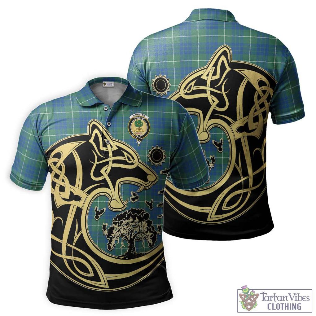 Hamilton Hunting Ancient Tartan Polo Shirt with Family Crest Celtic Wolf Style Kid - Tartanvibesclothing Shop