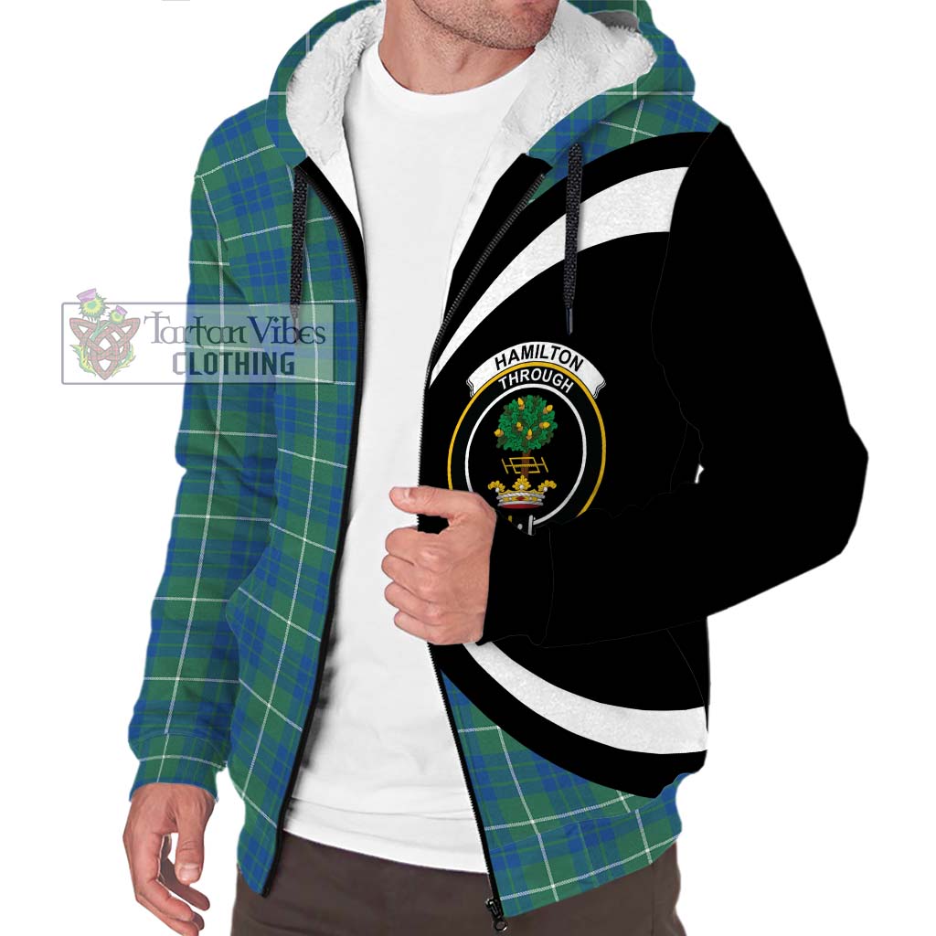 Hamilton Hunting Ancient Tartan Sherpa Hoodie with Family Crest Circle Style Unisex S - Tartan Vibes Clothing