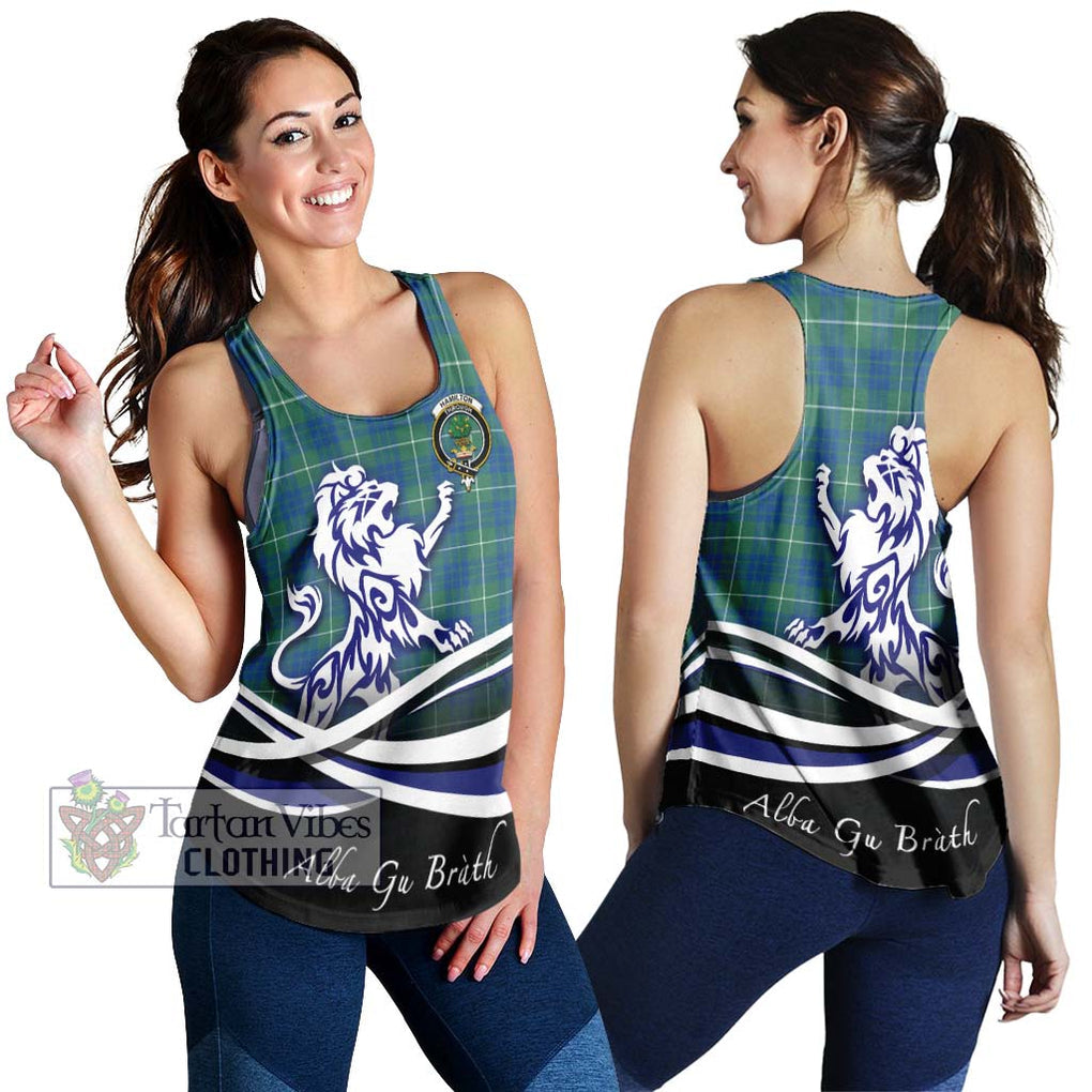 Hamilton Hunting Ancient Tartan Women's Racerback Tanks with Alba Gu Brath Regal Lion Emblem 4XL - Tartanvibesclothing Shop