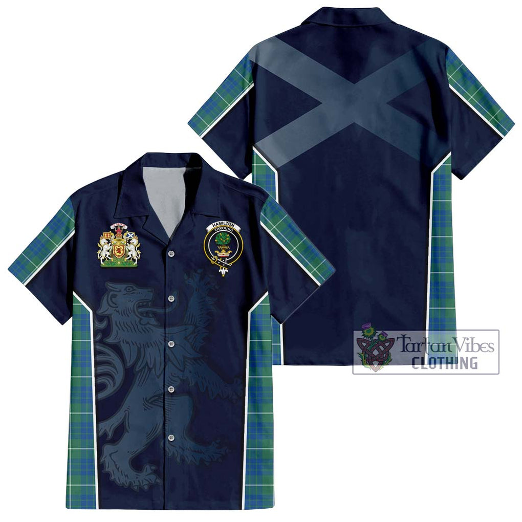 Hamilton Hunting Ancient Tartan Short Sleeve Button Shirt with Family Crest and Lion Rampant Vibes Sport Style Kid - Tartan Vibes Clothing