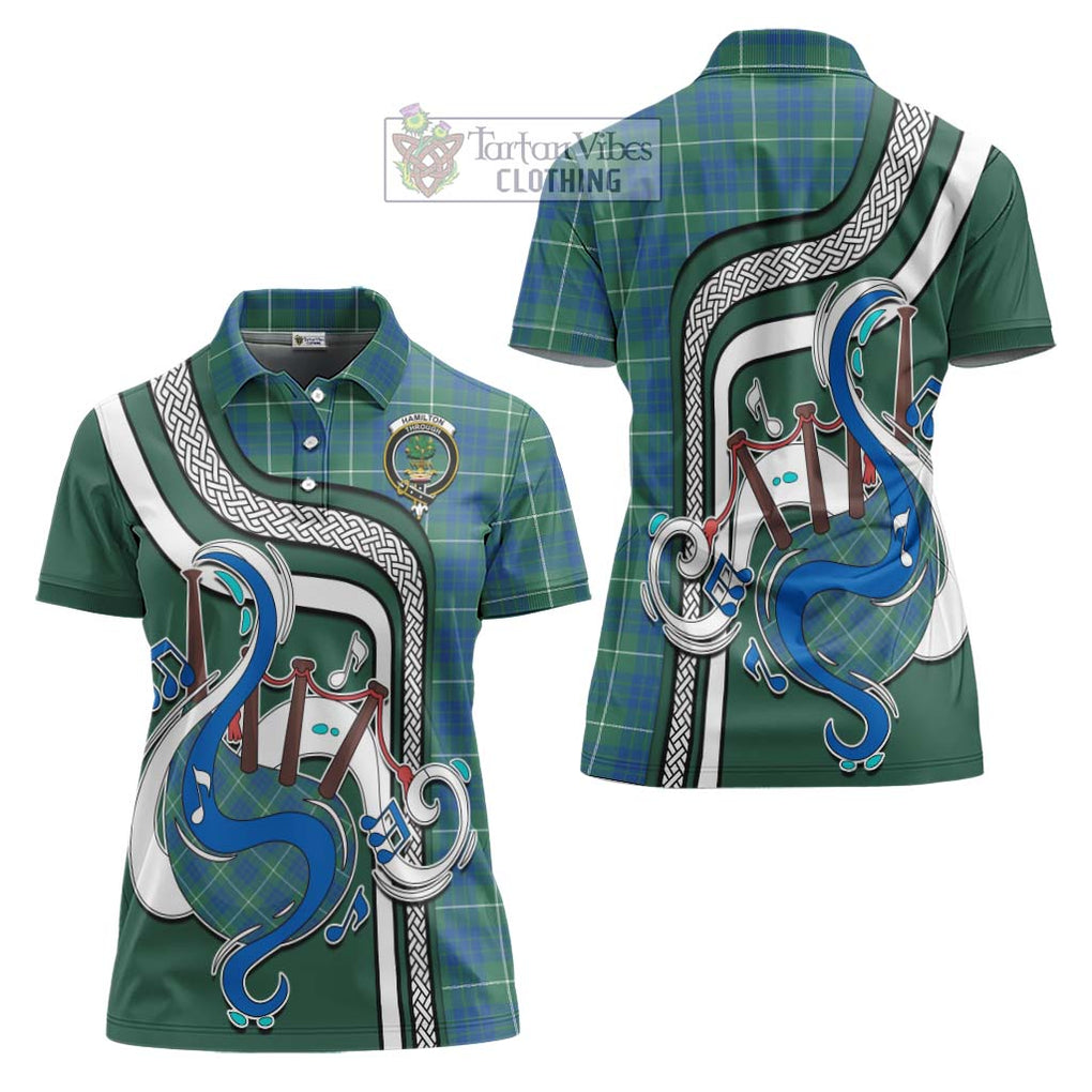 Hamilton Hunting Ancient Tartan Women's Polo Shirt with Epic Bagpipe Style Women - Tartanvibesclothing Shop