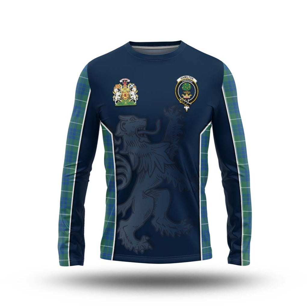 Hamilton Hunting Ancient Tartan Long Sleeve T-Shirt with Family Crest and Lion Rampant Vibes Sport Style Unisex - Tartan Vibes Clothing