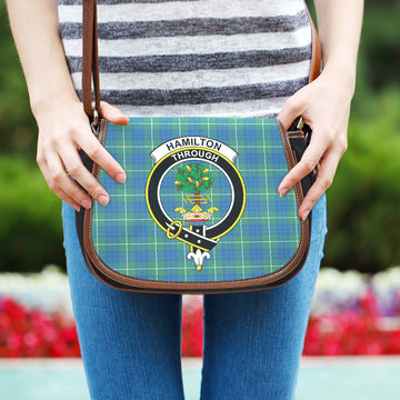 Hamilton Hunting Ancient Tartan Saddle Bag with Family Crest