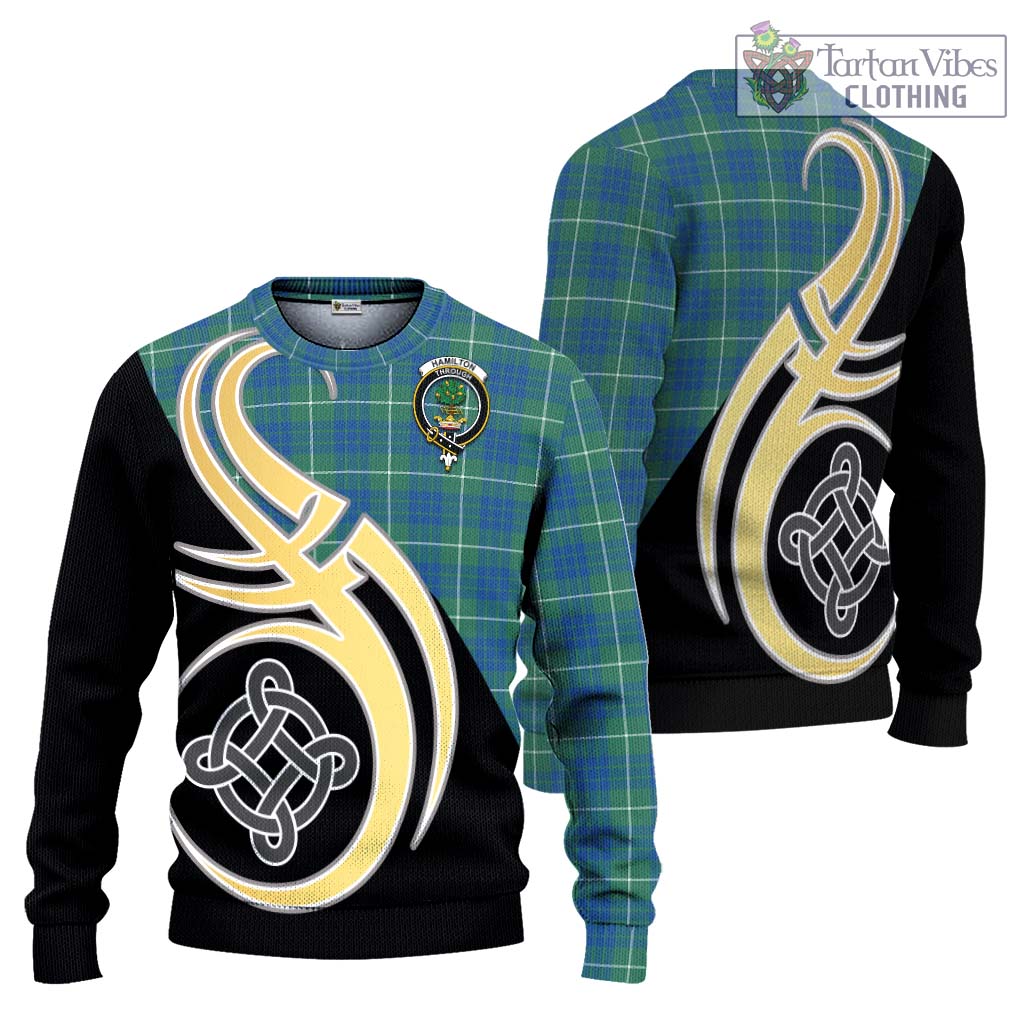 Hamilton Hunting Ancient Tartan Knitted Sweater with Family Crest and Celtic Symbol Style Unisex - Tartan Vibes Clothing