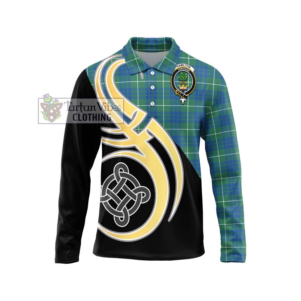 Hamilton Hunting Ancient Tartan Long Sleeve Polo Shirt with Family Crest and Celtic Symbol Style Unisex - Tartan Vibes Clothing