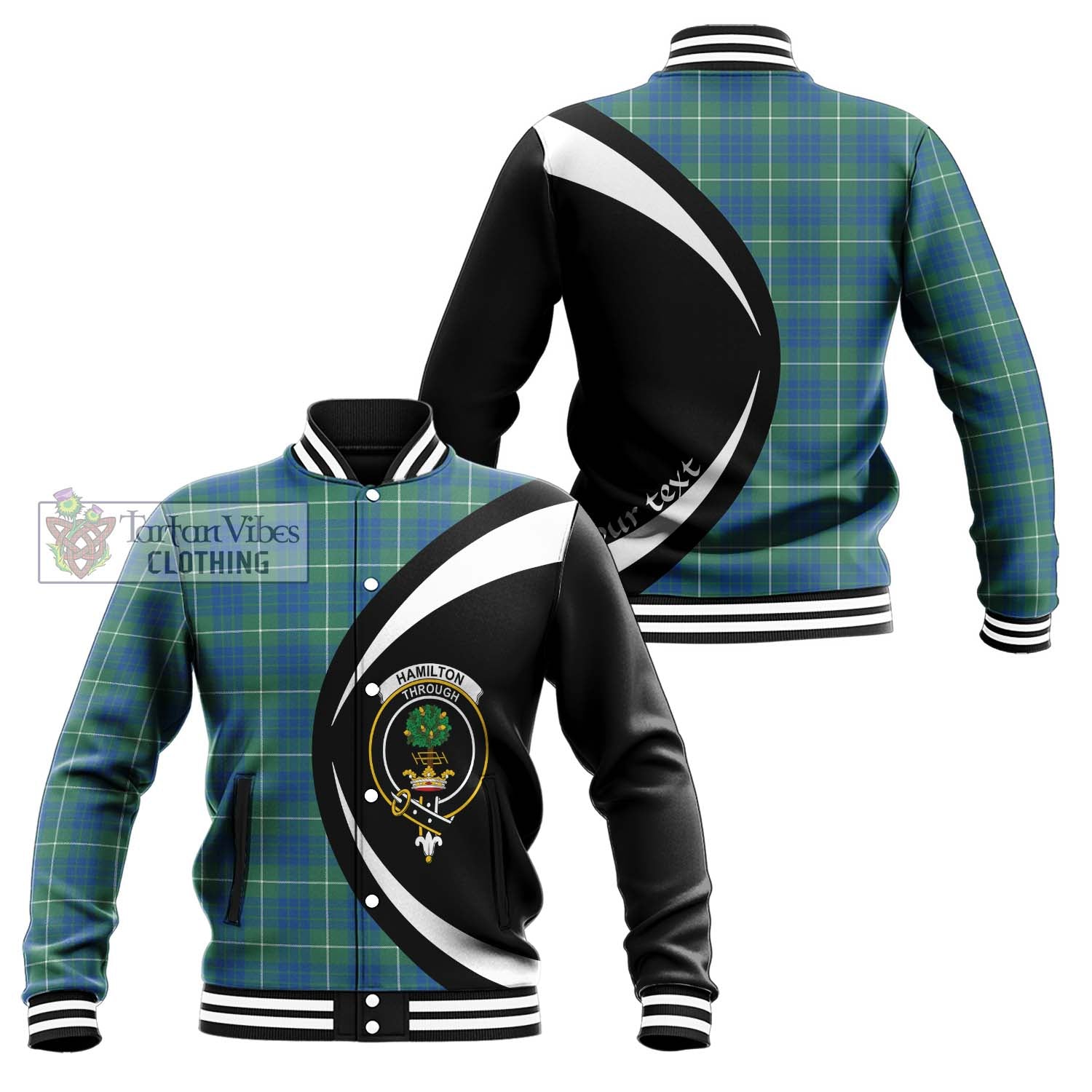 Hamilton Hunting Ancient Tartan Baseball Jacket with Family Crest Circle Style Unisex - Tartan Vibes Clothing