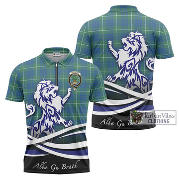 Hamilton Hunting Ancient Tartan Zipper Polo Shirt with Alba Gu Brath Regal Lion Emblem