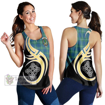 Hamilton Hunting Ancient Tartan Women's Racerback Tanks with Family Crest and Celtic Symbol Style