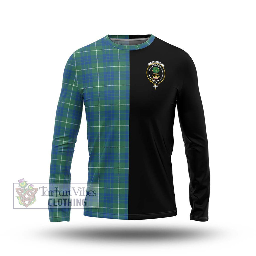 Hamilton Hunting Ancient Tartan Long Sleeve T-Shirt with Family Crest and Half Of Me Style Unisex - Tartanvibesclothing Shop