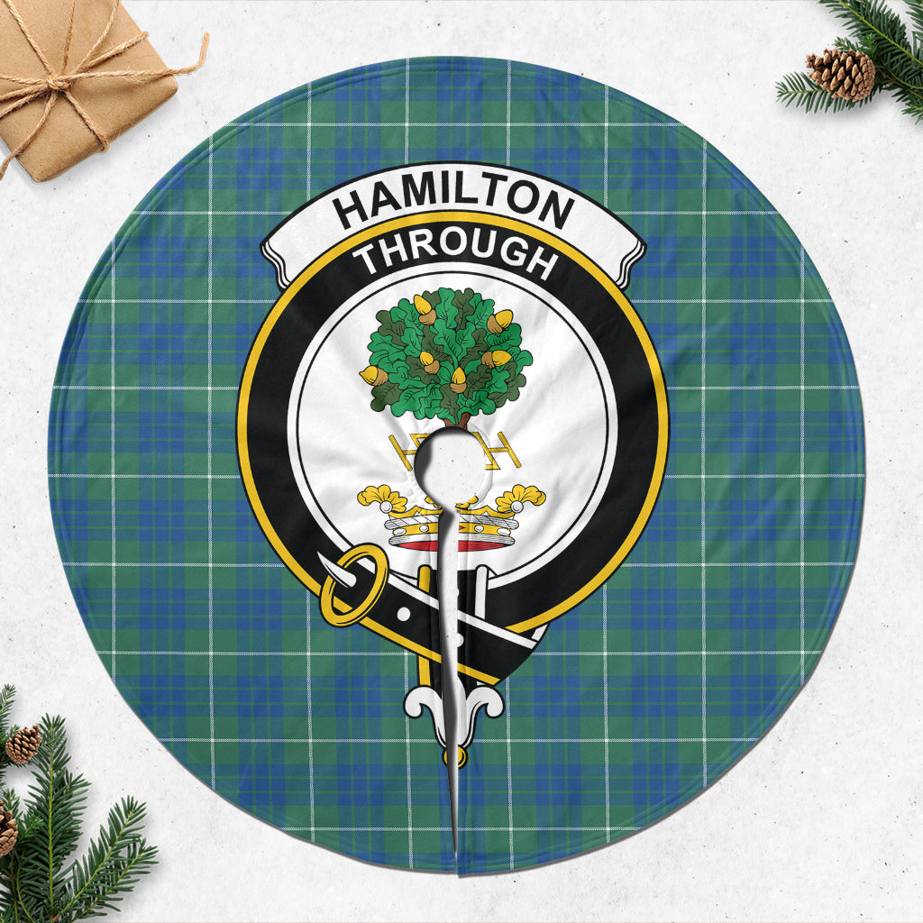 Hamilton Hunting Ancient Tartan Christmas Tree Skirt with Family Crest - Tartanvibesclothing