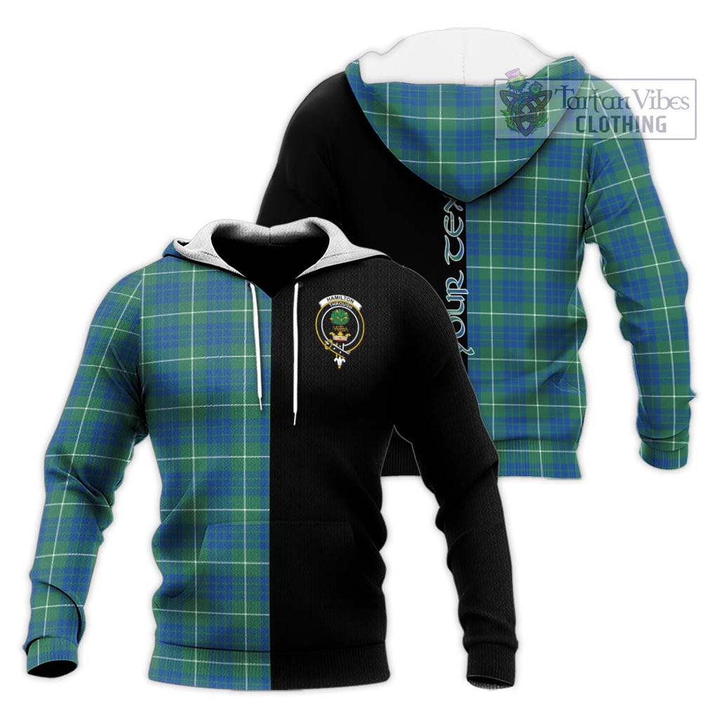 Hamilton Hunting Ancient Tartan Knitted Hoodie with Family Crest and Half Of Me Style Unisex Knitted Pullover Hoodie - Tartanvibesclothing Shop