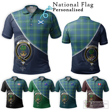 Hamilton Hunting Ancient Tartan Polo Shirt with Personalised National Flag and Family Crest Half Style