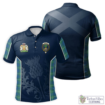 Hamilton Hunting Ancient Tartan Men's Polo Shirt with Family Crest and Scottish Thistle Vibes Sport Style