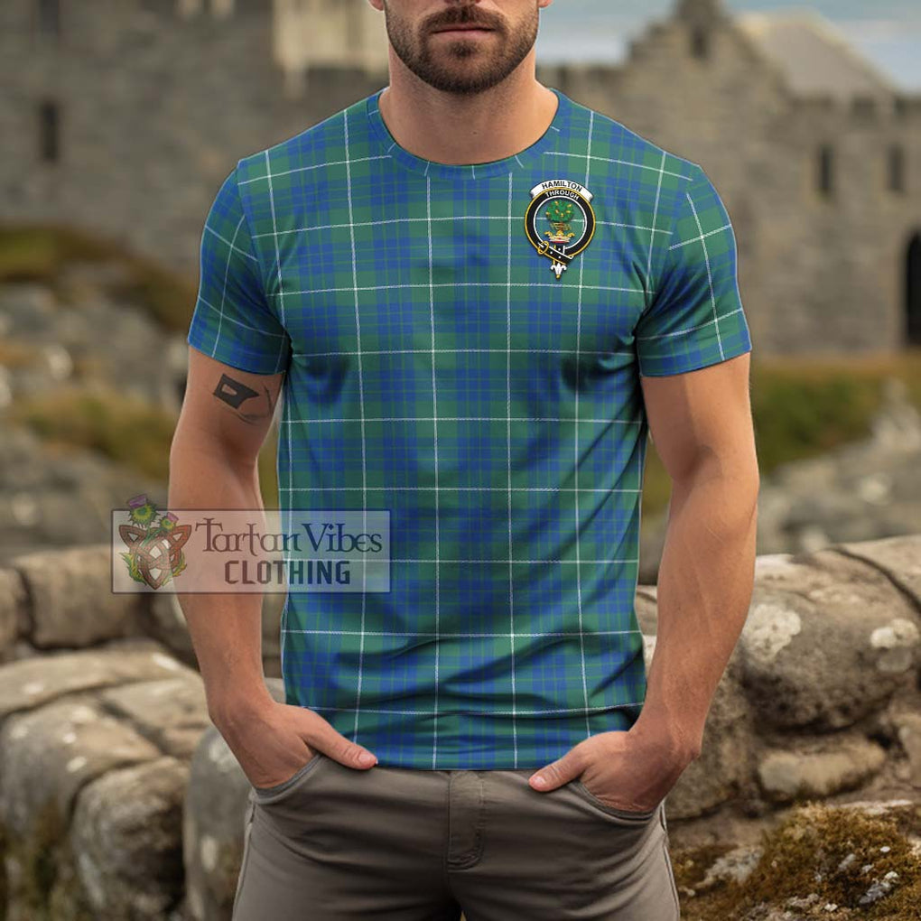 Hamilton Hunting Ancient Tartan Cotton T-Shirt with Family Crest Men's Shirt - Tartanvibesclothing Shop