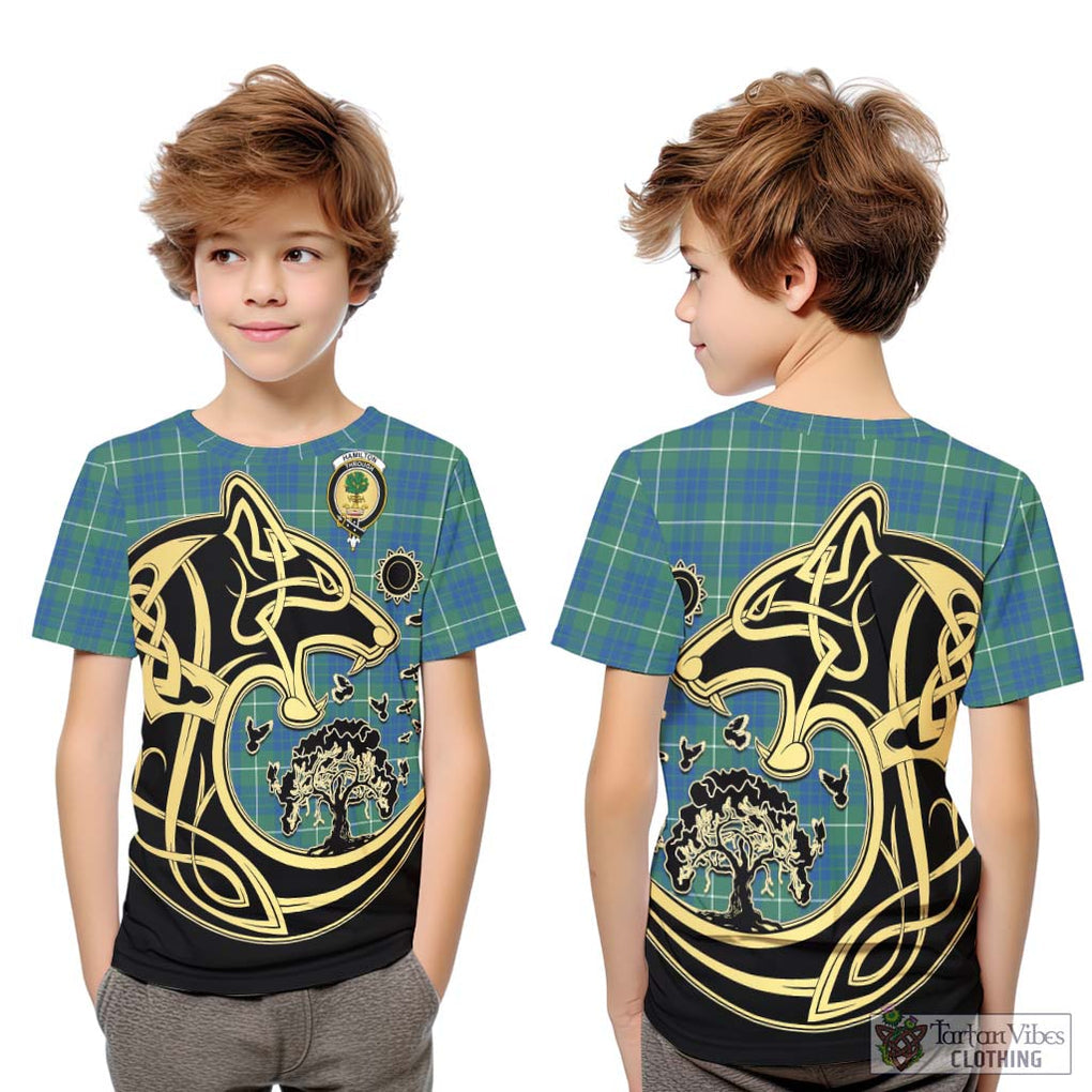 Hamilton Hunting Ancient Tartan Kid T-Shirt with Family Crest Celtic Wolf Style Youth XL Size14 - Tartan Vibes Clothing