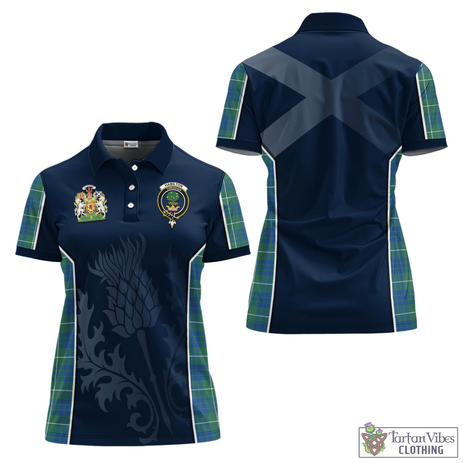 Tartan Vibes Clothing Hamilton Hunting Ancient Tartan Women's Polo Shirt with Family Crest and Scottish Thistle Vibes Sport Style