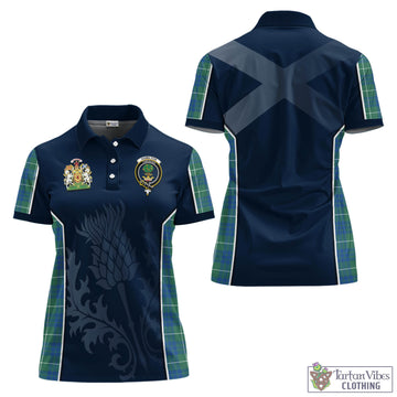 Hamilton Hunting Ancient Tartan Women's Polo Shirt with Family Crest and Scottish Thistle Vibes Sport Style