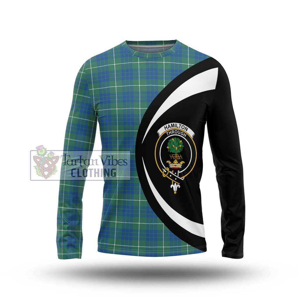 Hamilton Hunting Ancient Tartan Long Sleeve T-Shirt with Family Crest Circle Style Unisex - Tartan Vibes Clothing