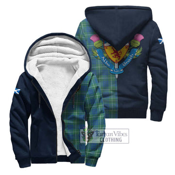 Hamilton Hunting Ancient Tartan Sherpa Hoodie Alba with Scottish Lion Royal Arm Half Style