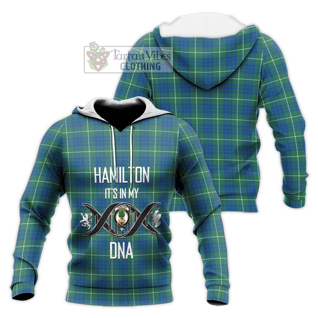 Hamilton Hunting Ancient Tartan Knitted Hoodie with Family Crest DNA In Me Style Unisex Knitted Pullover Hoodie - Tartanvibesclothing Shop