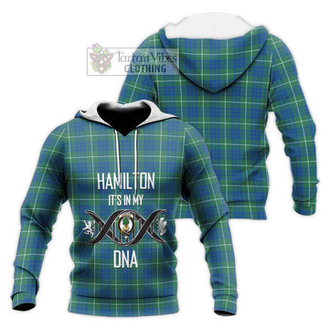 Hamilton Hunting Ancient Tartan Knitted Hoodie with Family Crest DNA In Me Style