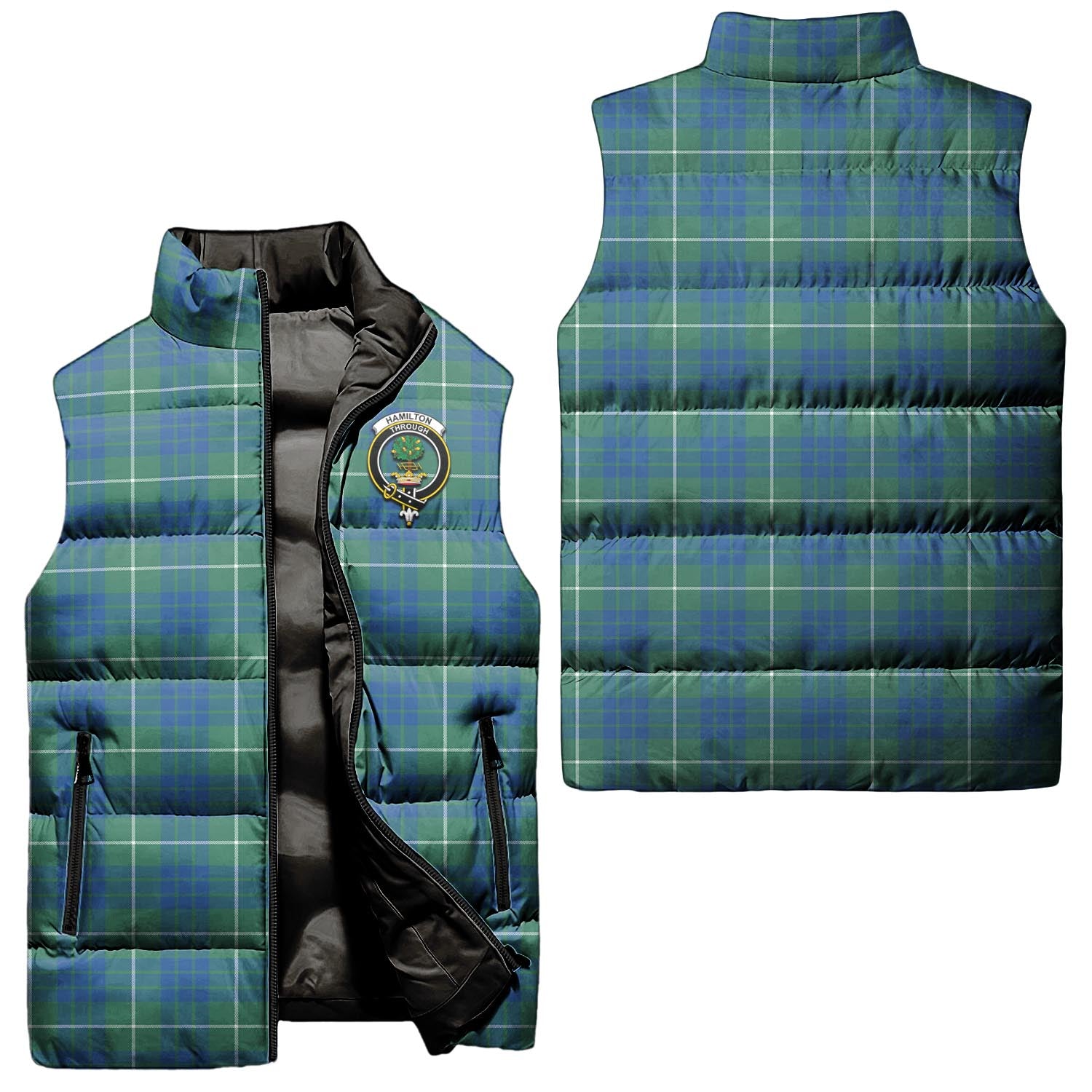 Hamilton Hunting Ancient Tartan Sleeveless Puffer Jacket with Family Crest Unisex - Tartanvibesclothing