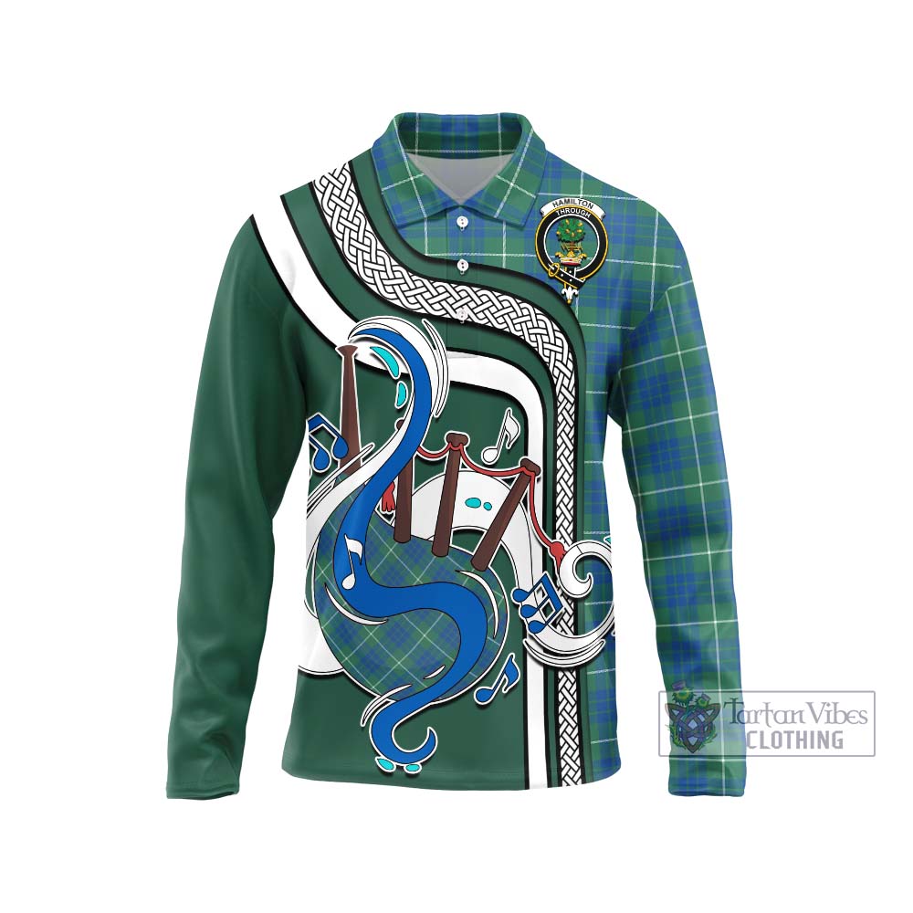 Tartan Vibes Clothing Hamilton Hunting Ancient Tartan Long Sleeve Polo Shirt with Epic Bagpipe Style