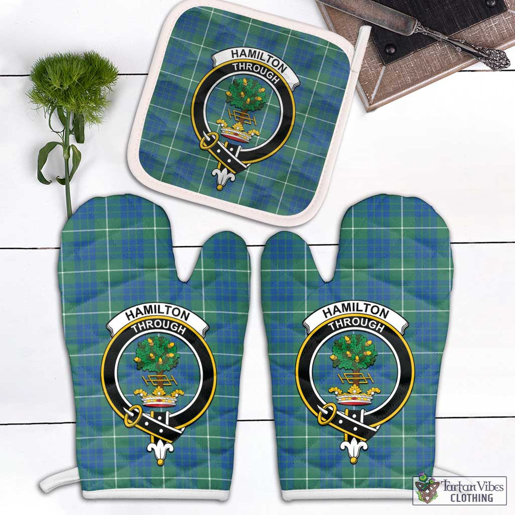 Hamilton Hunting Ancient Tartan Combo Oven Mitt & Pot-Holder with Family Crest Combo 1 Oven Mitt & 1 Pot-Holder White - Tartan Vibes Clothing