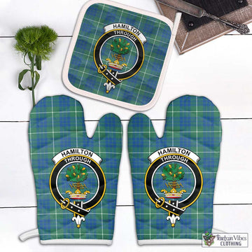 Hamilton Hunting Ancient Tartan Combo Oven Mitt & Pot-Holder with Family Crest