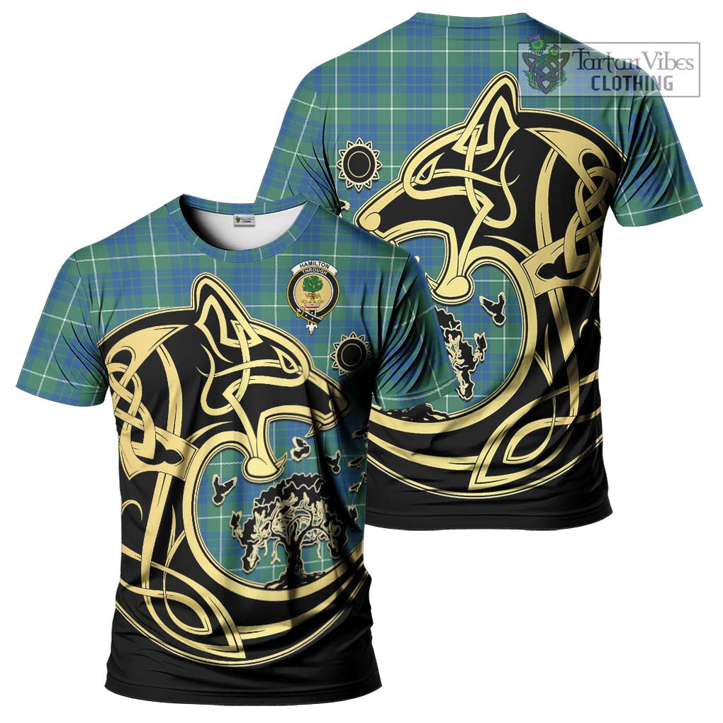 Hamilton Hunting Ancient Tartan T-Shirt with Family Crest Celtic Wolf Style Kid's Shirt - Tartan Vibes Clothing