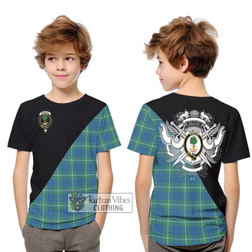 Hamilton Hunting Ancient Tartan Kid T-Shirt with Family Crest and Military Logo Style