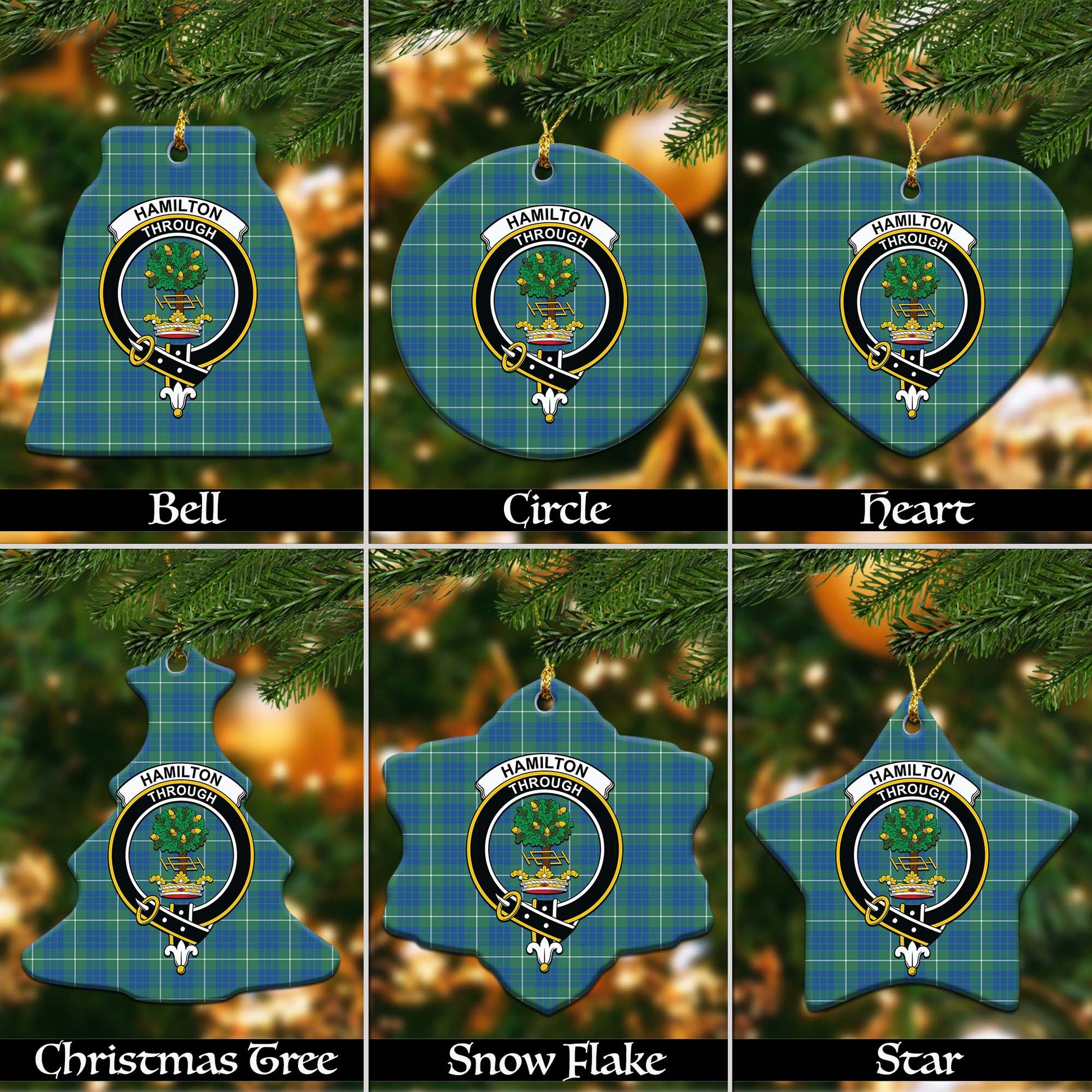 Hamilton Hunting Ancient Tartan Christmas Ornaments with Family Crest - Tartanvibesclothing