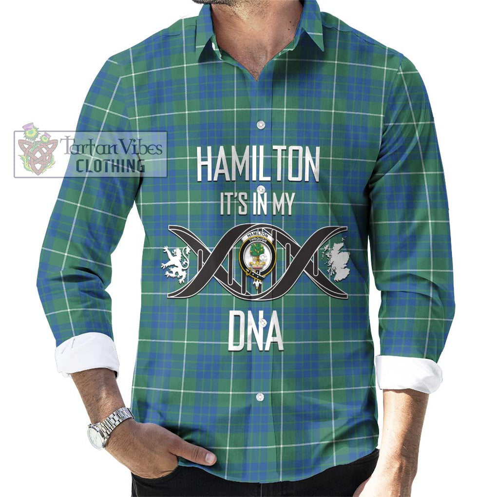 Hamilton Hunting Ancient Tartan Long Sleeve Button Shirt with Family Crest DNA In Me Style Men's Shirt S - Tartanvibesclothing Shop