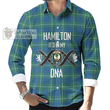 Hamilton Hunting Ancient Tartan Long Sleeve Button Shirt with Family Crest DNA In Me Style