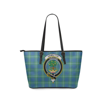 Hamilton Hunting Ancient Tartan Leather Tote Bag with Family Crest