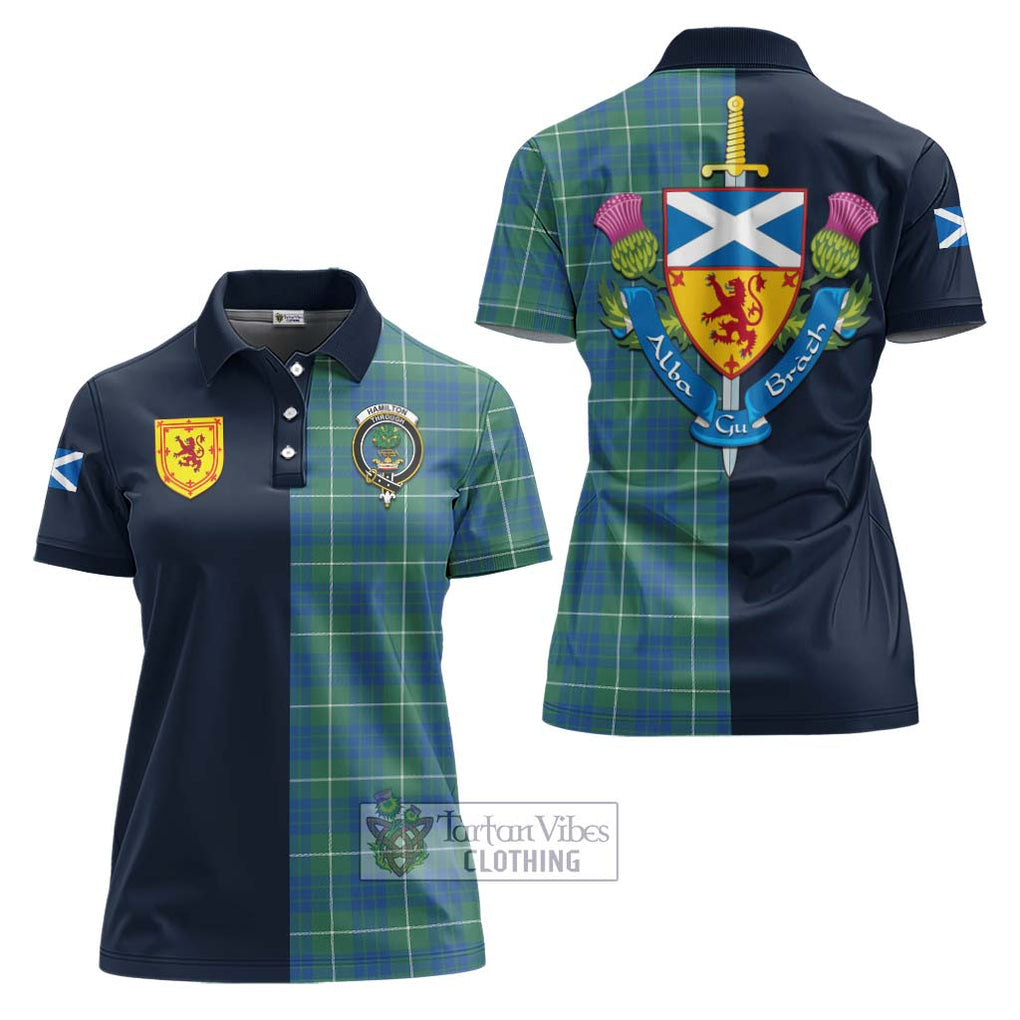 Tartan Vibes Clothing Hamilton Hunting Ancient Tartan Women's Polo Shirt with Scottish Lion Royal Arm Half Style