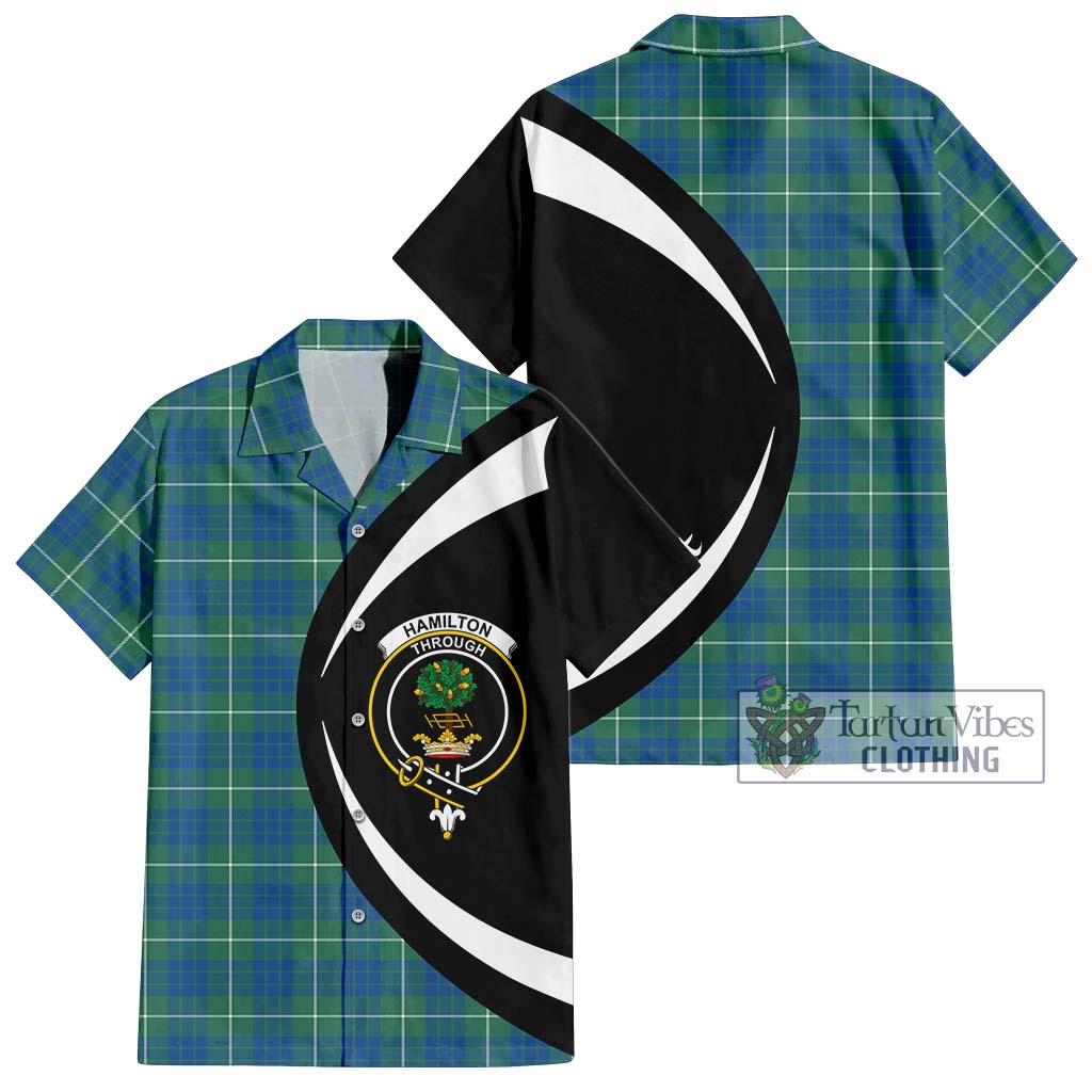 Hamilton Hunting Ancient Tartan Short Sleeve Button Up with Family Crest Circle Style Kid - Tartan Vibes Clothing