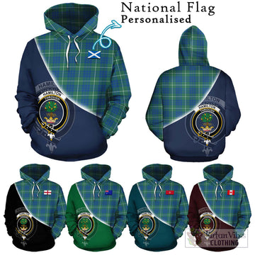 Hamilton Hunting Ancient Tartan Hoodie with Personalised National Flag and Family Crest Half Style