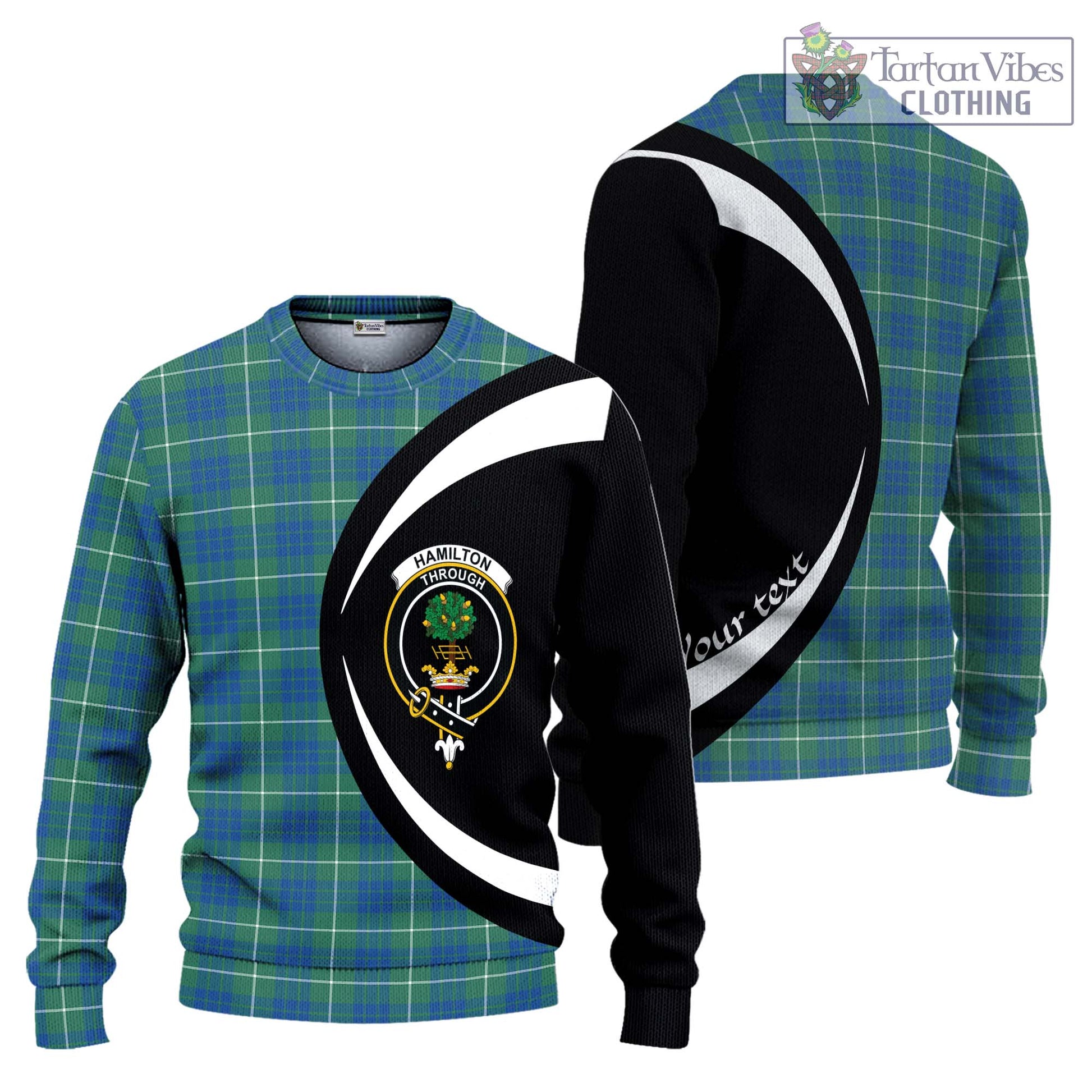 Hamilton Hunting Ancient Tartan Ugly Sweater with Family Crest Circle Style Unisex - Tartan Vibes Clothing