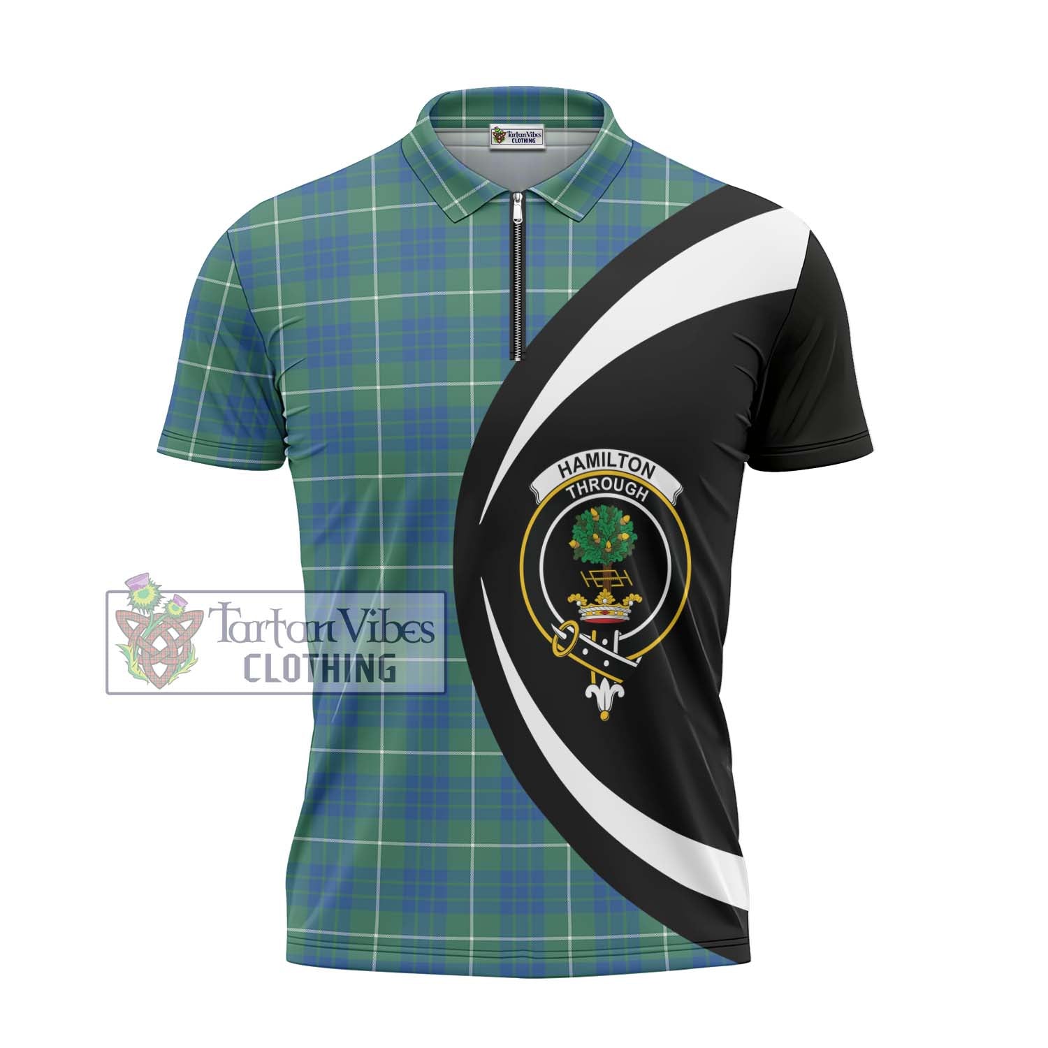 Tartan Vibes Clothing Hamilton Hunting Ancient Tartan Zipper Polo Shirt with Family Crest Circle Style